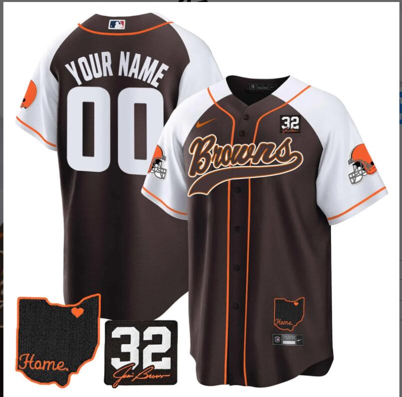 Men 2024 Nike NFL Cleveland Browns 32 Jim Brown Memorial Home Patch Custom Jersey V2